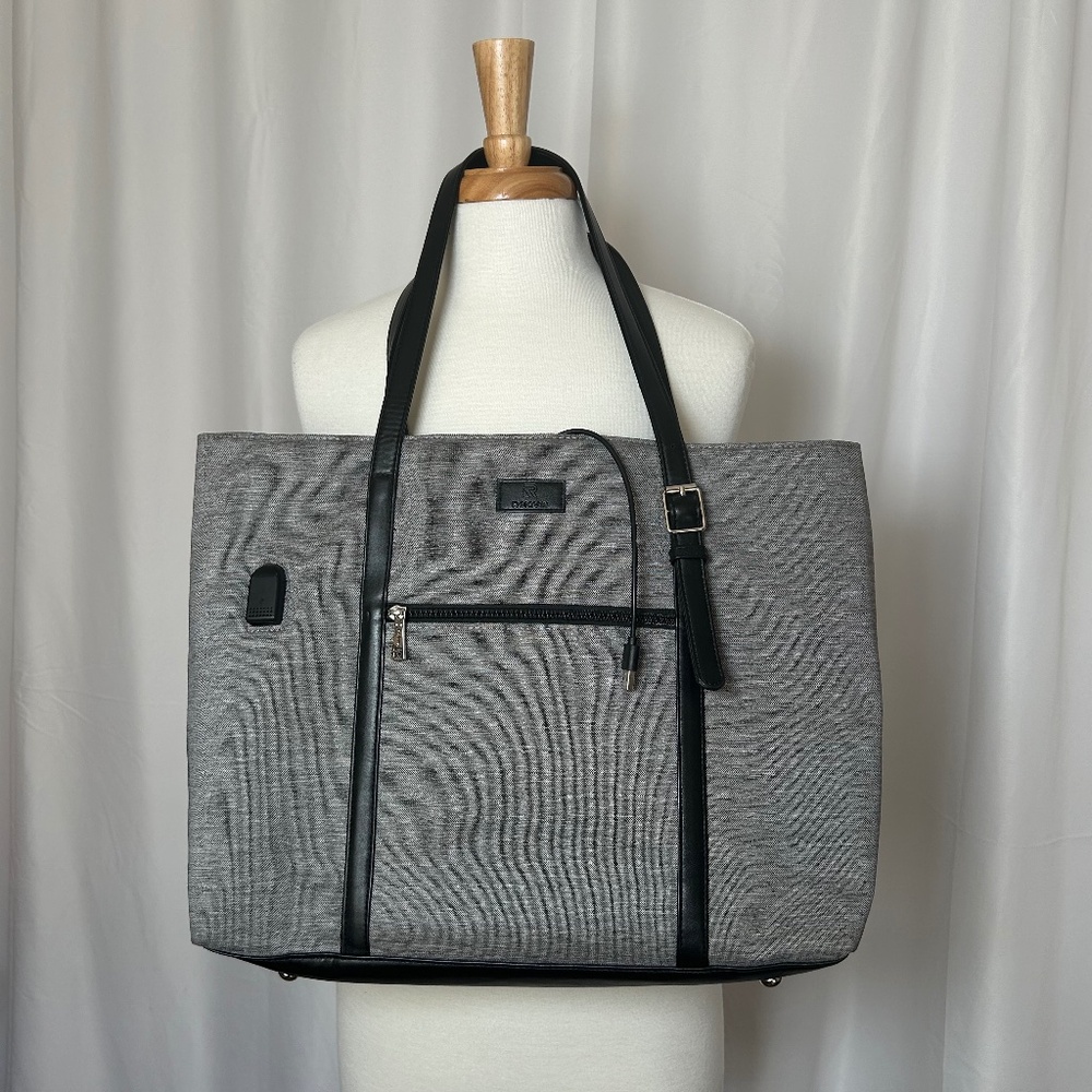 GRAY RELAVEL LAPTOP BAG WITH DETACHABLE ZIPPERED POUCH